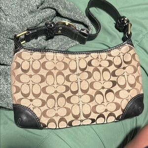 Coach Tan and Black Shoulder Bag with Signature Design